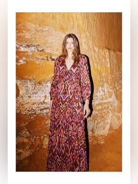 Molly Bracken Wrap Multi Patterned Printed Maxi Dress